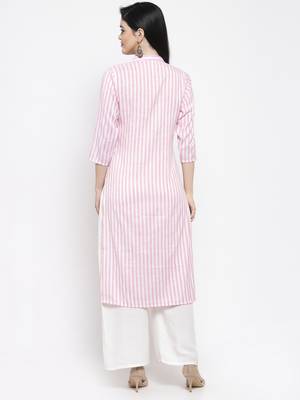 Pink printed rayon long-kurtis 4