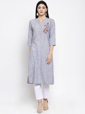 Grey printed rayon long-kurtis 1