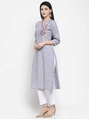 Grey printed rayon long-kurtis 3