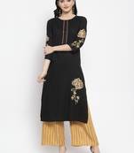 Black embroidered rayon long-kurtis
