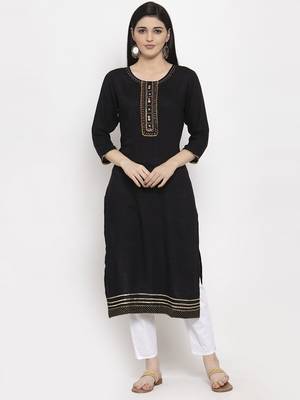 Black plain rayon long-kurtis 1