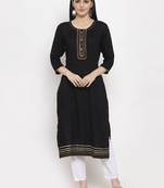Black plain rayon long-kurtis