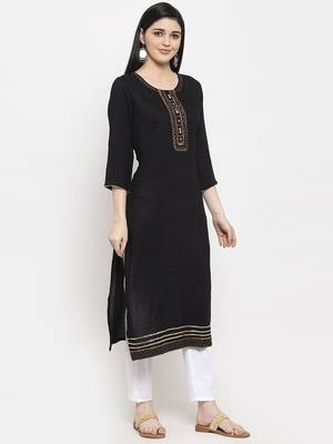 Black plain rayon long-kurtis 3