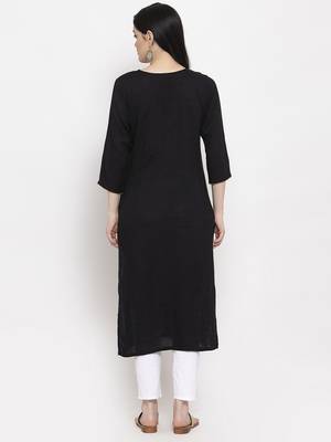 Black plain rayon long-kurtis 4