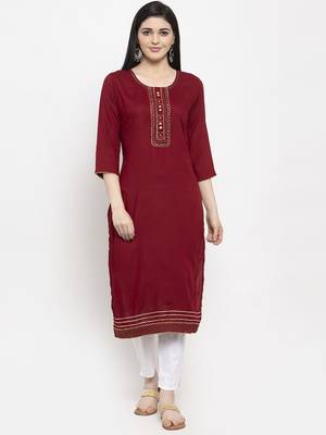 Maroon plain rayon long-kurtis 1