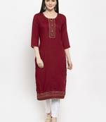 Maroon plain rayon long-kurtis