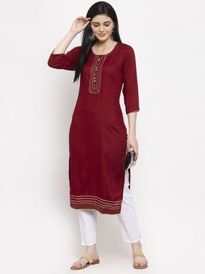 Maroon plain rayon long-kurtis 2