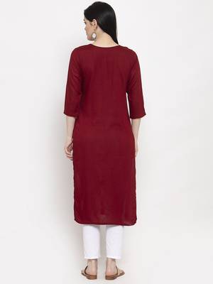 Maroon plain rayon long-kurtis 4