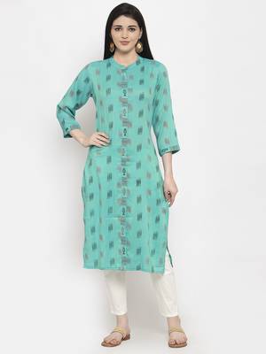 Blue printed rayon long-kurtis 1