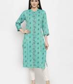Blue printed rayon long-kurtis