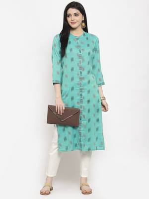 Blue printed rayon long-kurtis 2