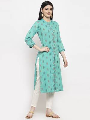 Blue printed rayon long-kurtis 3