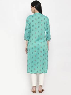 Blue printed rayon long-kurtis 4