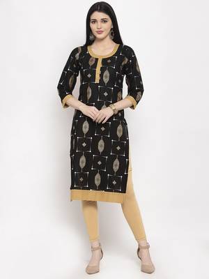 Black printed rayon long-kurtis 1
