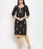Black printed rayon long-kurtis