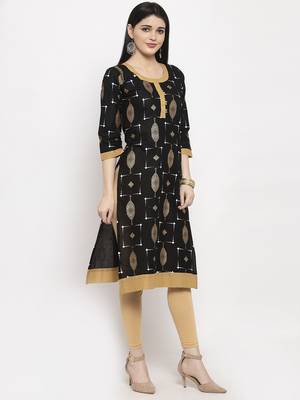 Black printed rayon long-kurtis 3