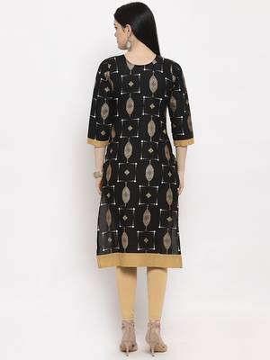 Black printed rayon long-kurtis 4