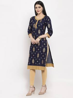Navy-blue printed rayon long-kurtis 3