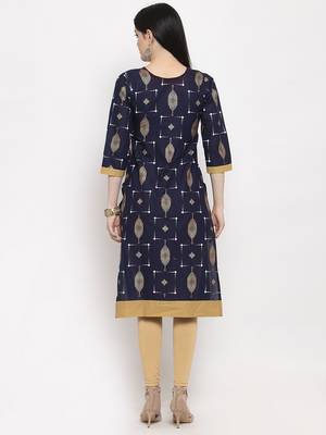 Navy-blue printed rayon long-kurtis 4