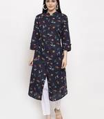 Navy-blue printed rayon long-kurtis