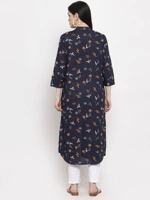 Navy-blue printed rayon long-kurtis 4