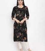 Black printed rayon long-kurtis