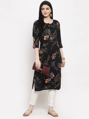 Black printed rayon long-kurtis 2