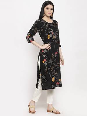 Black printed rayon long-kurtis 3