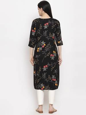 Black printed rayon long-kurtis 4