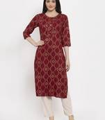 Maroon printed rayon long-kurtis