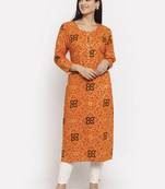 Orange printed rayon long-kurtis
