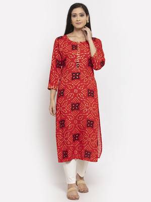 Red printed rayon long-kurtis 1
