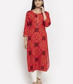 Red printed rayon long-kurtis