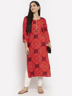 Red printed rayon long-kurtis 2