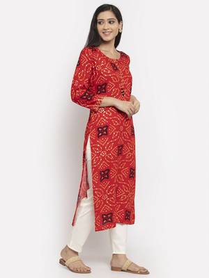 Red printed rayon long-kurtis 3