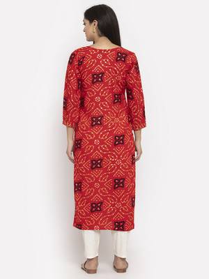 Red printed rayon long-kurtis 4
