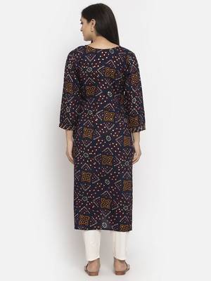 Navy-blue printed rayon long-kurtis 4