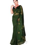 Battle Green Zari Wark Cotton Silk Ball Handloom Saree With B.P
