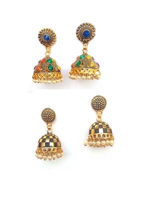 RozMili Gold plated oxidized jhumki earrings 1