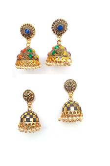 RozMili Gold plated oxidized jhumki earrings