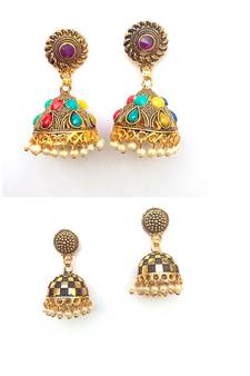 Buy RozMili Gold plated oxidized jhumki earrings