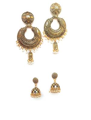 RozMili Gold plated oxidized jhumki earrings 1