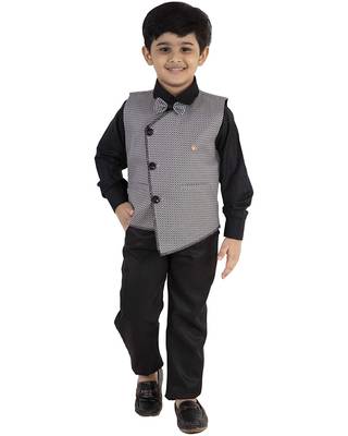 Black plain cotton silk boys-suit 1