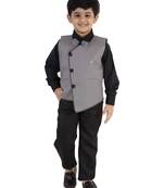 Black plain cotton silk boys-suit