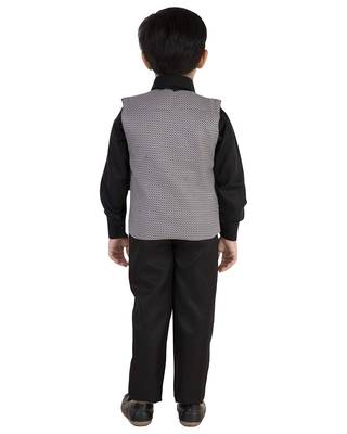 Black plain cotton silk boys-suit 2