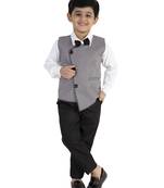 White plain cotton silk boys-suit