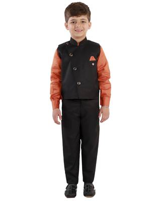 Black plain cotton silk boys-suit 1