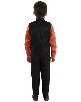 Black plain cotton silk boys-suit 2