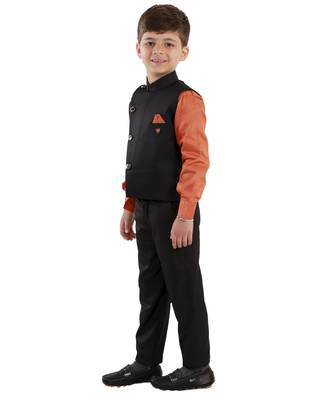 Black plain cotton silk boys-suit 3