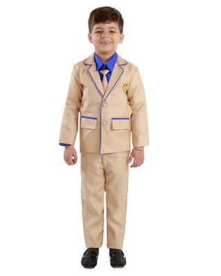 Blue plain cotton silk boys-suit 1